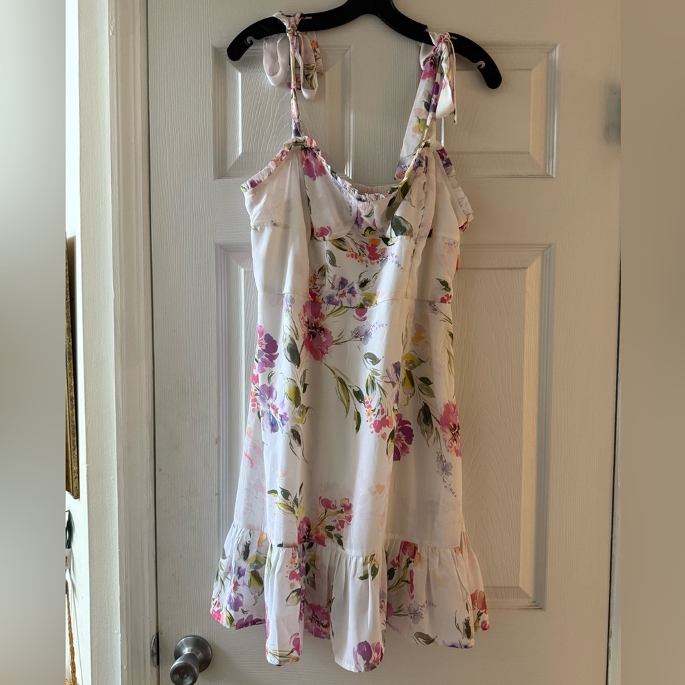 Guess Floral Tie-Strap Dress in Pink and Purple